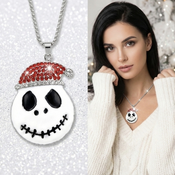 Silver plated red Crystal Jack skellington pendant necklace - Picture 11 of 15